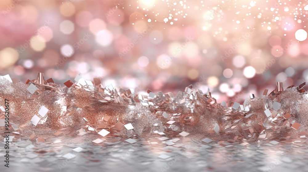 Poster abstract shiny background with pink glitter. scattered confetti sparkles with light rose pastel colo