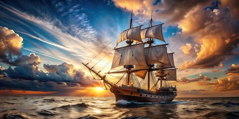 Historic sailing ship on open seas, showcasing the grandeur and adventure of maritime exploration, sailing ship