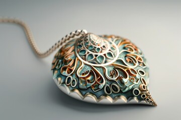 A necklace with a blue and gold design, generative ai image