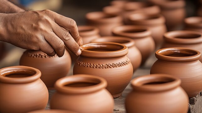 Unglazed pottery, the oldest form of pottery in India, is traditionally made using terracotta clay. The step-by-step process of pot making involves molding, shaping