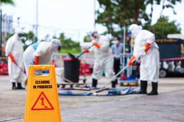 Area Closed  Warning Sign for Chemical Spill Clean-up, Dangerous Zone, Part of Steps for Dealing with Chemical Spillage, Spill Clean-up Procedures.