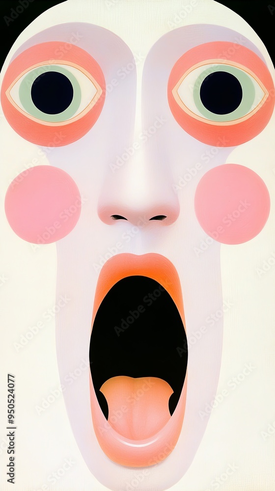 Poster a colorful character with oversized eyes and a wide open mouth expresses surprise and humor through 