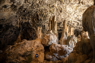 ancient cave with beautiful stalactites in which for a long time there was a Christian altar on the island of Crete in Greece