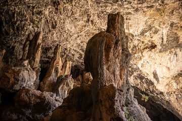 ancient cave with beautiful stalactites in which for a long time there was a Christian altar on the island of Crete in Greece