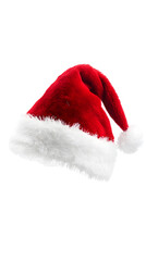 Realistic photo of a red Christmas Santa Claus hat with a white pompom, isolated on white background