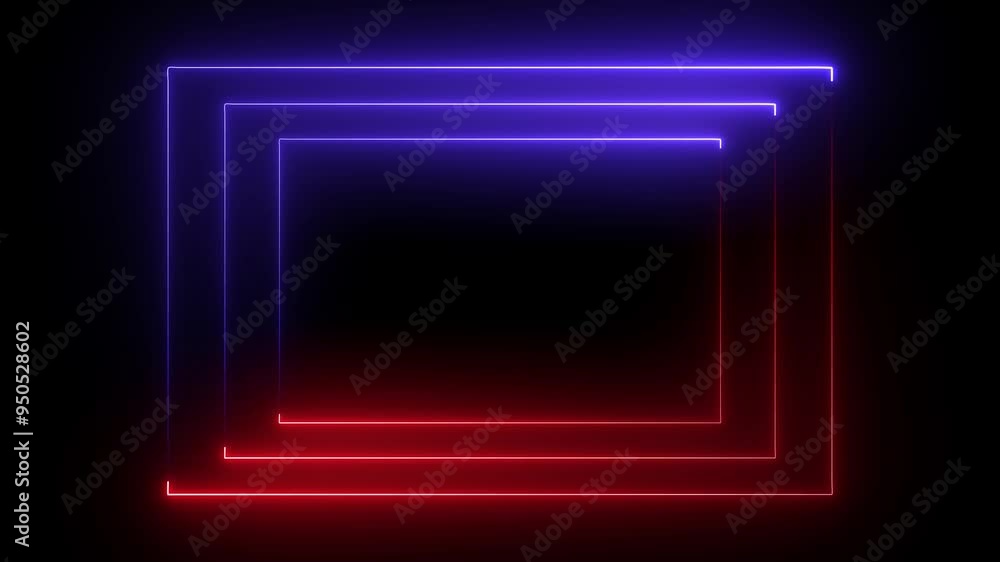 Poster abstract glowing neon red and blue color rectangle border frame. animated rectangle neon glowing fra