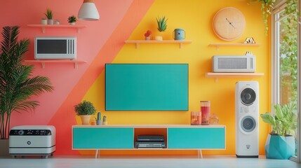 Smart home tech flat design top view innovation cartoon drawing vivid