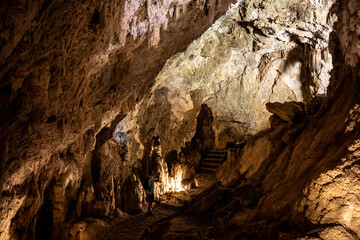 ancient cave with beautiful stalactites in which for a long time there was a Christian altar on the island of Crete in Greece