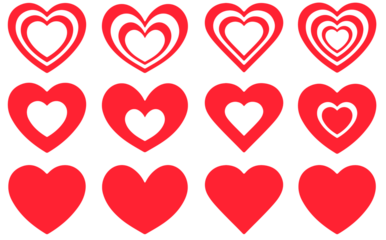 Set of hearts in red color, Red heart icons set vector