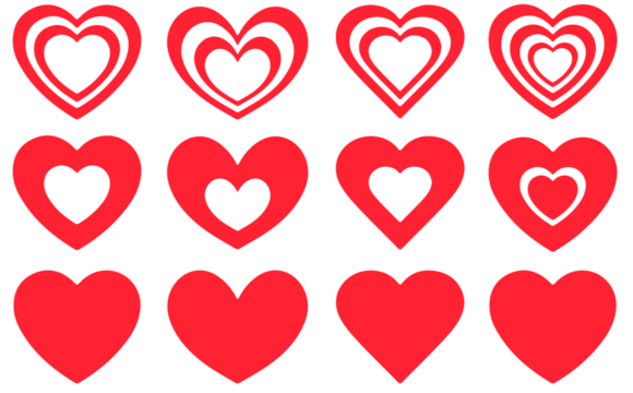 Set of hearts in red color, Red heart icons set vector