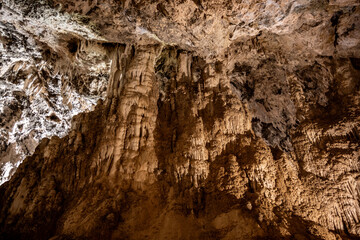 ancient cave with beautiful stalactites in which for a long time there was a Christian altar on the island of Crete in Greece