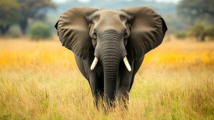 Fototapeta premium Majestic Elephant Standing in African Grasslands 