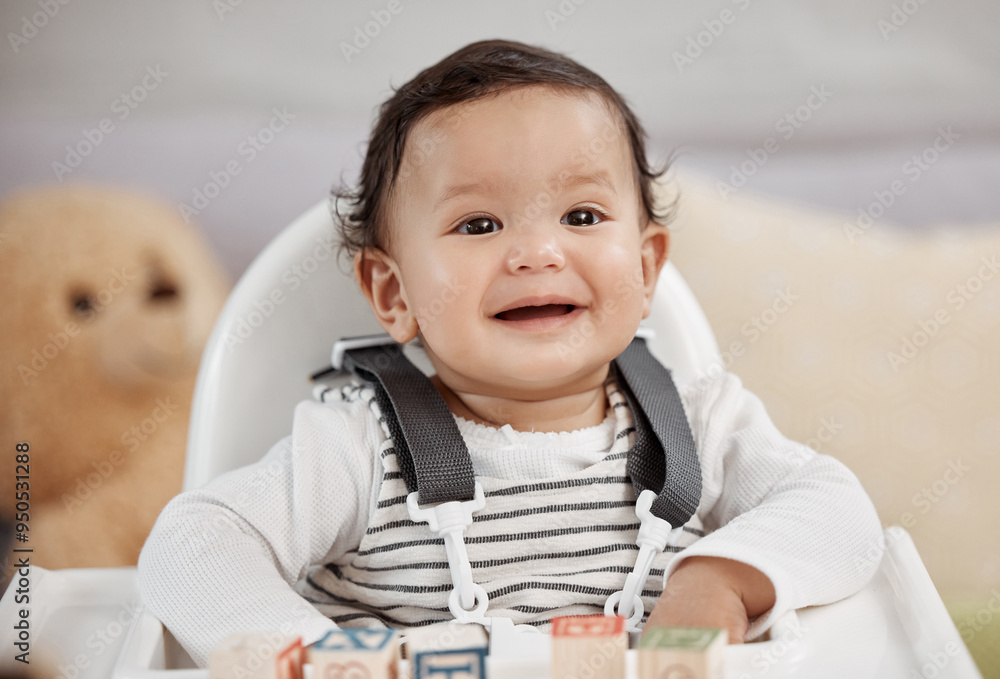 Aufkleber baby, happy and alphabet blocks with smile for learning, development and growth at home. infant, woo