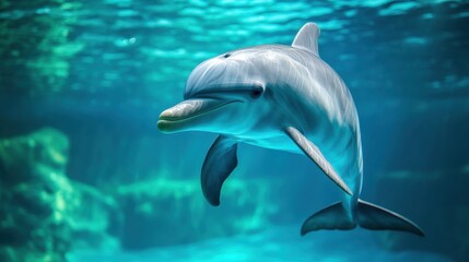 Obraz premium Dolphin swimming gracefully in clear blue water 