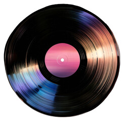 Tableaux ronds sur aluminium PNG Colorful vinyl record on black