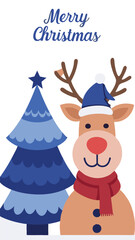 Naklejka premium Merry Christmas card of reindeer and christmas tree vector and New Year winter holiday greeting cards with Xmas decoration