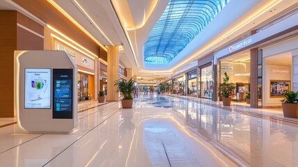 Modern Shopping Mall Interior with Glass Roof and Polished Floors