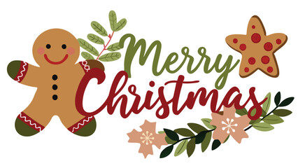 Fototapeta premium Merry Christmas vector illustration of Christmas gingerbread and New Year holiday postcards