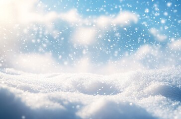 Fototapeta premium Winter Wonderland: Close-up of Fresh Snowflakes Against a Bright Blue Sky