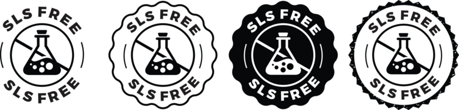 SLS and SLES free label. Paraffin, sulfate, phosphate and paraben free illustration for product packaging sign, symbol, badge or emblem isolated.
