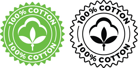 100% Cotton Icon or 100% Cotton Label Vector Isolated in Flat Style. 100% Cotton icon for product packaging design element. Best 100% Cotton label for packaging design element.