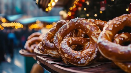 Pretzel sold at stalls at Christmas markets in the Czech Republic, Germany. Street food.