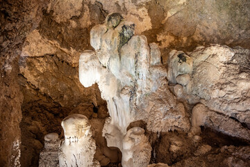 ancient cave with beautiful stalactites in which for a long time there was a Christian altar on the island of Crete in Greece