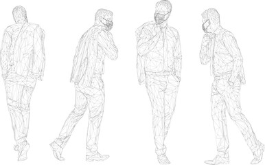 Vector silhouette illustration sketch design image of young executive office worker employee wearing mask to avoid virus