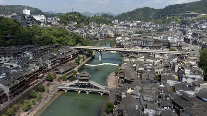 aerial view of Fenhuang river village in China