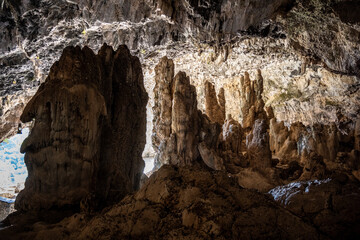 ancient cave with beautiful stalactites in which for a long time there was a Christian altar on the island of Crete in Greece