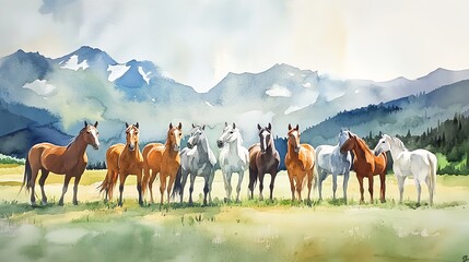 Fototapeta premium herd of horses on the meadow
