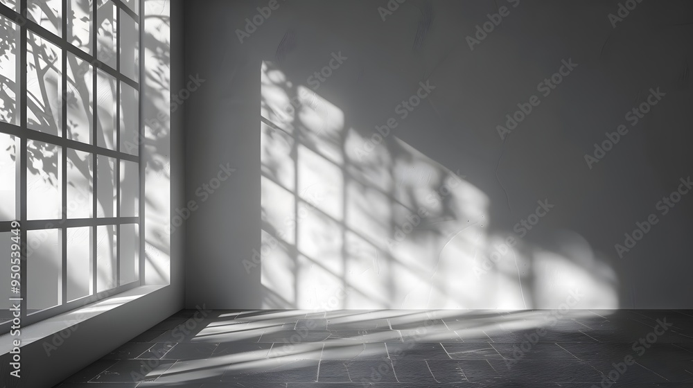 Aufkleber sunlight filtering through a window in an empty room. generative ai.