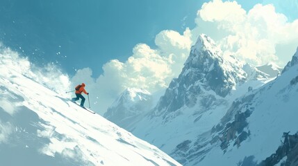 Snowboarder Navigating the Snowy Peaks