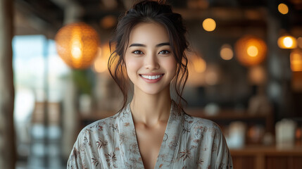 Obraz premium Elegant Asian woman in a soothing spa setting, expert massage, and serene ambiance .