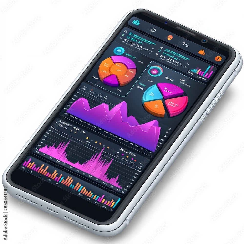 Poster data insights in hand: a sleek smartphone showcases vibrant data visualizations, symbolizing mobile 