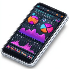 Data Insights in Hand: A sleek smartphone showcases vibrant data visualizations, symbolizing mobile analytics and business intelligence at your fingertips. 
