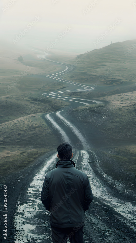 Poster confused man on a path with multiple directions – decision-making and life choices