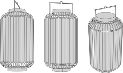 Vector silhouette illustration sketch of classic traditional vintage ethnic lantern hanging lamp design