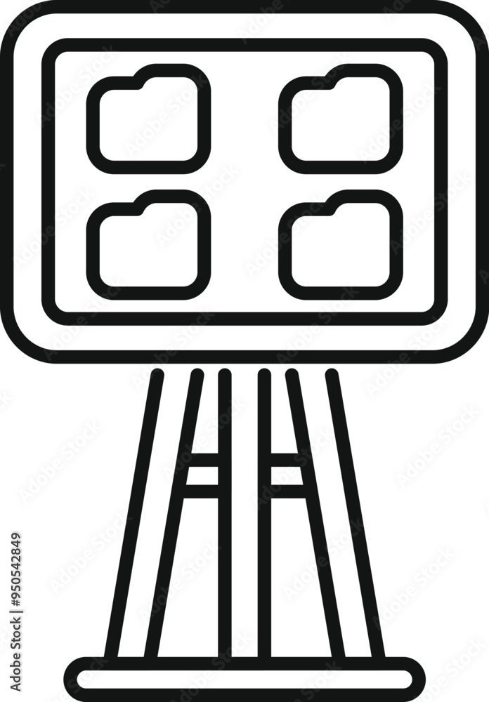 Poster simple vector icon of a scoreboard with four empty cells for displaying results, standing on a tripo