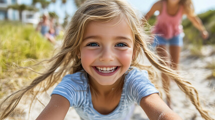 a joyful family vacation, showcasing diverse activities and beautiful surroundings, promoting a sense of adventure.