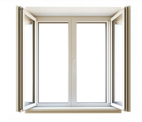 House open window for interior decoration with transparent window opening, surrounded by whie background