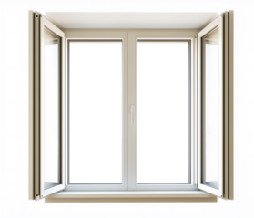 House open window for interior decoration with transparent window opening, surrounded by whie background