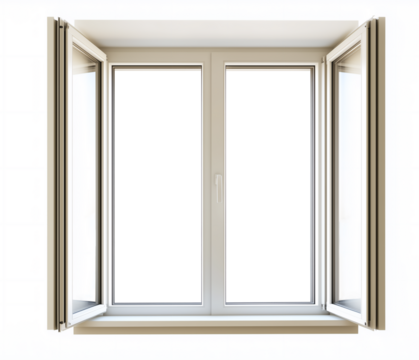 House open window for interior decoration with transparent window opening, surrounded by whie background