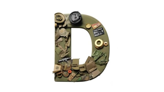Military Themed Letter D Decorated With Historical Artifacts Generative AI