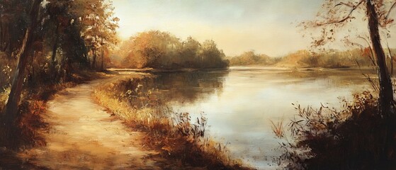 Riverbank in the 17th Century - Vintage Art. AI generated illustration