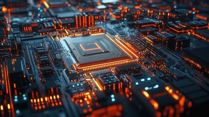 Obraz premium Close-Up of a Glowing Motherboard