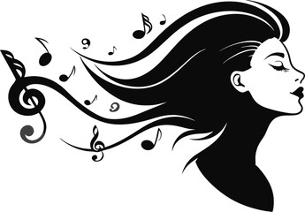 Black woman with music notes in her hair, vector illustration.