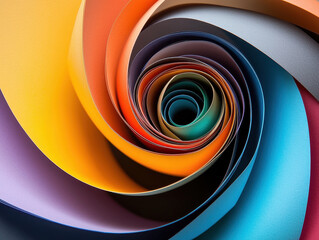 An intricate and vibrant spiral design made from colorful paper, showcasing a mesmerizing array of hues and perfect for adding a splash of color to any space.