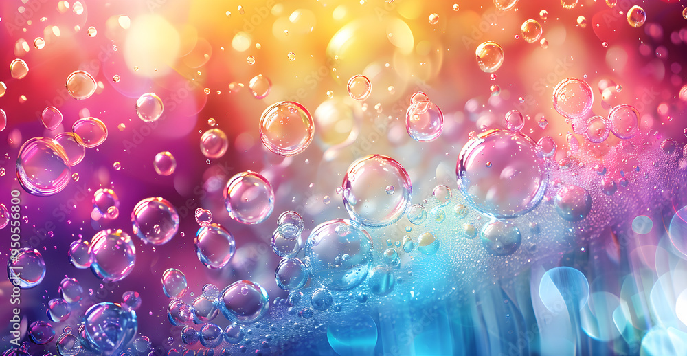 Poster abstract background with dynamic sparkling water bubbles and bright colors, creating an energetic an