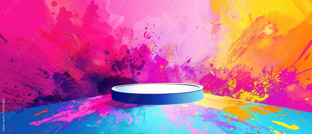 Aufkleber vibrant abstract background with colorful splashes and a circular platform for showcasing products o
